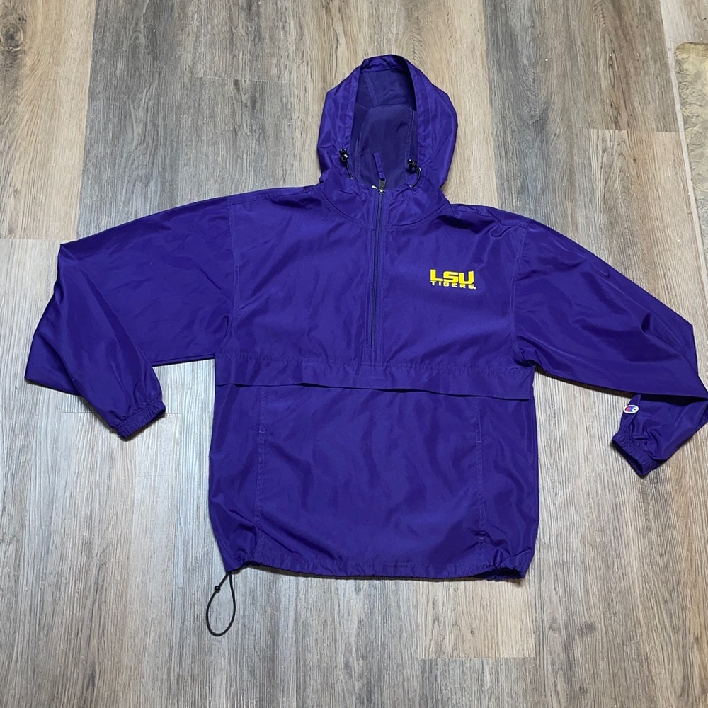 CHAMPION LSU TIGERS MENS PURPLE PACKABLE LIGHT WEIGHT JACKET, size small
